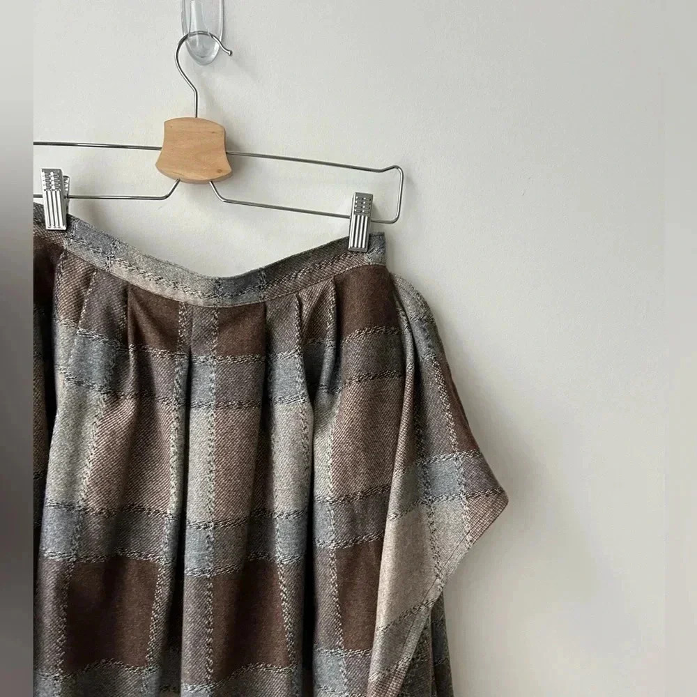 Vintage 90’s high waist wool plaid ruffle  midi skirt - Picture 7 of 16